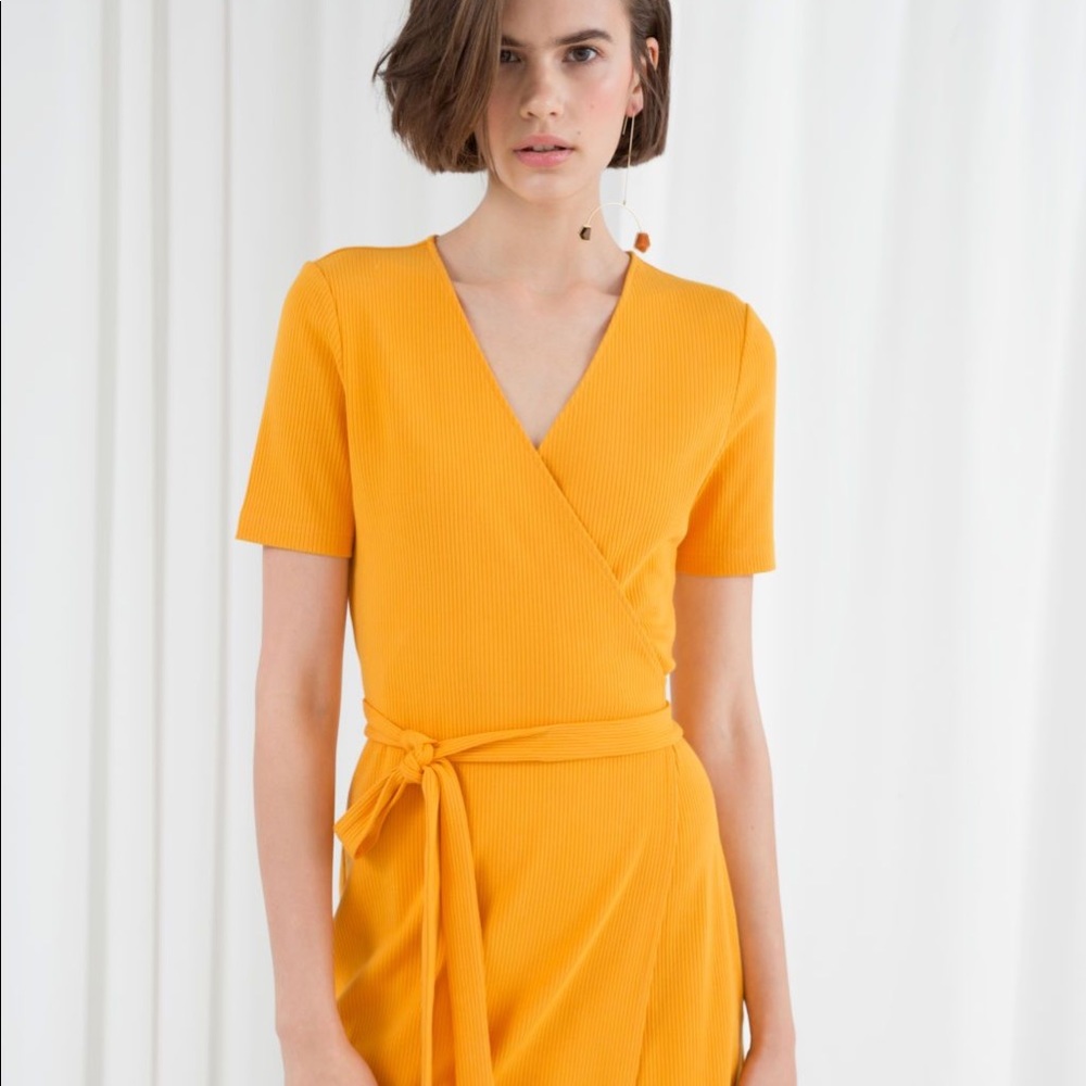 & Other Stories ribbed dress in mustard yellow, new without tags